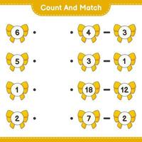 Count and match, count the number of Ribbon and match with the right numbers. Educational children game, printable worksheet, vector illustration