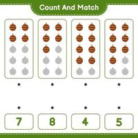 Count and match, count the number of Christmas Ball and match with the right numbers. Educational children game, printable worksheet, vector illustration