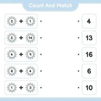 Count and match, count the number of Snowflake and match with the right numbers. Educational children game, printable worksheet, vector illustration