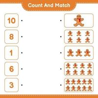 Count and match, count the number of Gingerbread Man and match with the right numbers. Educational children game, printable worksheet, vector illustration