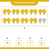 Count and match, count the number of Ribbon and match with the right numbers. Educational children game, printable worksheet, vector illustration