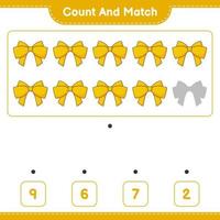 Count and match, count the number of Ribbon and match with the right numbers. Educational children game, printable worksheet, vector illustration