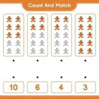 Count and match, count the number of Gingerbread Man and match with the right numbers. Educational children game, printable worksheet, vector illustration