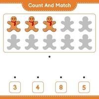 Count and match, count the number of Gingerbread Man and match with the right numbers. Educational children game, printable worksheet, vector illustration