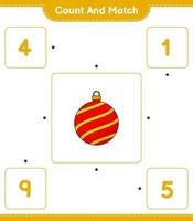 Count and match, count the number of Christmas Ball and match with the right numbers. Educational children game, printable worksheet, vector illustration