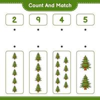 Count and match, count the number of Christmas Tree and match with the right numbers. Educational children game, printable worksheet, vector illustration