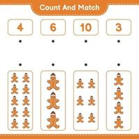 Count and match, count the number of Gingerbread Man and match with the right numbers. Educational children game, printable worksheet, vector illustration