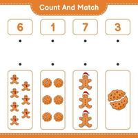 Count and match, count the number of Cookies, Gingerbread Man and match with the right numbers. Educational children game, printable worksheet, vector illustration