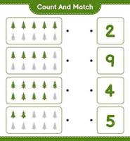 Count and match, count the number of Christmas Tree and match with the right numbers. Educational children game, printable worksheet, vector illustration