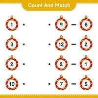 Count and match, count the number of Christmas Ball and match with the right numbers. Educational children game, printable worksheet, vector illustration