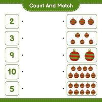 Count and match, count the number of Christmas Ball and match with the right numbers. Educational children game, printable worksheet, vector illustration