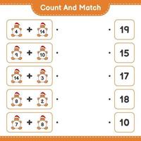 Count and match, count the number of Gingerbread Man and match with the right numbers. Educational children game, printable worksheet, vector illustration