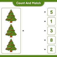 Count and match, count the number of Christmas Tree and match with the right numbers. Educational children game, printable worksheet, vector illustration