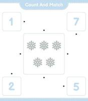 Count and match, count the number of Snowflake and match with the right numbers. Educational children game, printable worksheet, vector illustration
