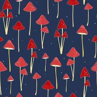 Seamless pattern with wild mushrooms. Natural abstract floral print with fly agarics, toadstools. Vector graphics.