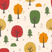 Seamless pattern in Scandinavian style. Autumn forest with colorful trees. Vector graphics.