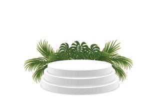 White product display podium with plant leaves vector
