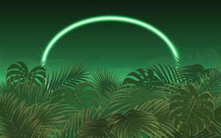 Bright tropical palm leaf with neon frame
