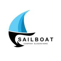 Sailboat Logo Design, Fishing Boat Illustration, Company Brand Vector Icon