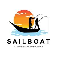 Sailboat Logo Design, Fishing Boat Illustration, Company Brand Vector Icon