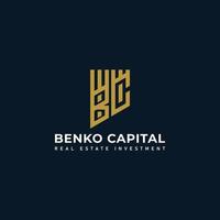 Abstract initial letter BC or CB logo in gold color isolated in navy background applied for capital investment company logo also suitable for the brands or companies have initial name BC or CB. vector