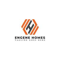 Abstract initial letter EH or HE logo in black-orange color isolated in white background applied for home builders business logo also suitable for the brands or companies have initial name EH or HE. vector