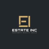 Abstract initial letter EI or IE logo in gold color isolated in black background applied for property realty group logo also suitable for the brands or companies have initial name EI or IE. vector