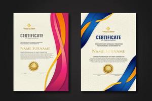 Two set certificate template with dynamic and futuristic wave modern background vector