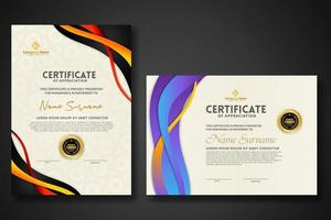 Two set certificate template with dynamic and futuristic wave modern background vector