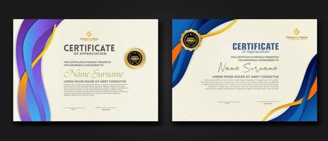 Two set certificate template with dynamic and futuristic wave modern background vector