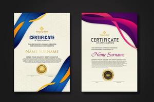 Two set certificate template with dynamic and futuristic wave modern background vector