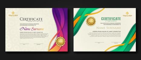 Two set certificate template with dynamic and futuristic wave modern background vector