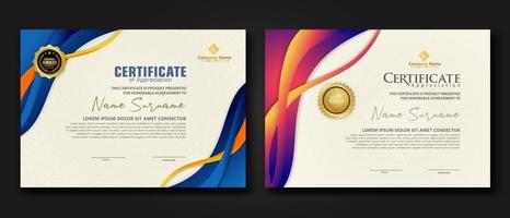 Two set certificate template with dynamic and futuristic wave modern background vector