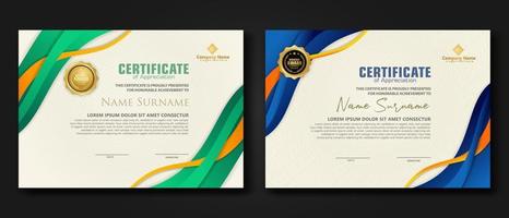 Two set certificate template with dynamic and futuristic wave modern background vector