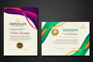 Two set certificate template with dynamic and futuristic wave modern background vector