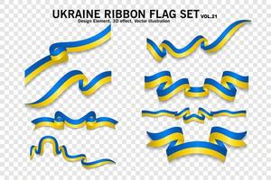 Ukraine ribbon flags set, design element. 3D on a transparent background. vector illustration