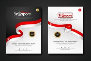 Set poster design Singapore happy National Day background template vector