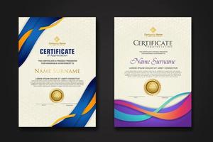 Two set certificate template with dynamic and futuristic wave modern background vector