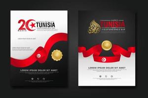 Set poster design Tunisia happy independence Day background template vector