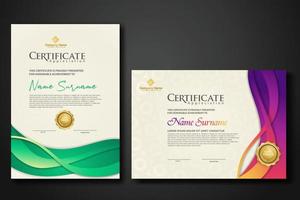 Two set certificate template with dynamic and futuristic wave modern background vector