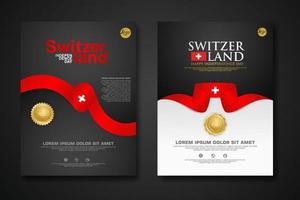 Set poster design Switzerland happy Independence Day background template with elegant ribbon-shaped flag, gold circle ribbon. vector illustrations
