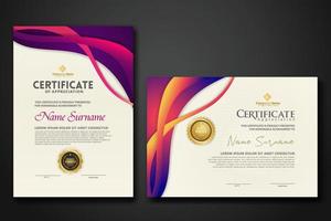 Two set certificate template with dynamic and futuristic wave modern background vector