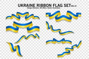 Ukraine ribbon flags set, design element. 3D on a transparent background. vector illustration