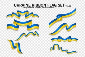 Ukraine ribbon flags set, design element. 3D on a transparent background. vector illustration