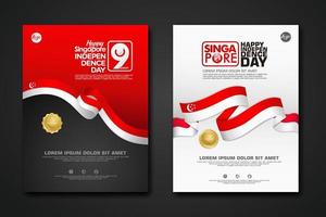 Set poster design Singapore happy National Day background template vector