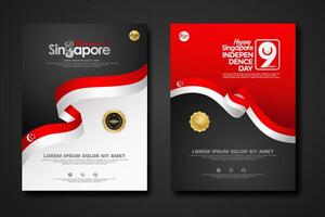 Set poster design Singapore happy National Day background template vector