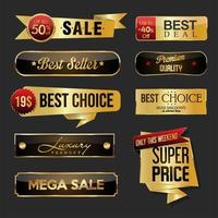 Golden metal sale plates collection on black background vector
