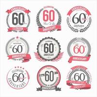 Collection of anniversary badges and labels retro design vector