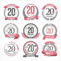 Collection of anniversary badges and labels retro design vector