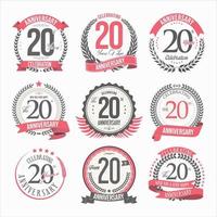 Collection of anniversary badges and labels retro design vector